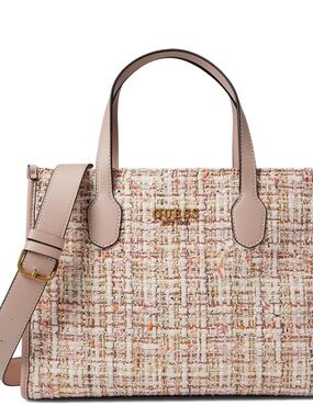 GUESS Blush Pink Tweed Tote with Gold Logo